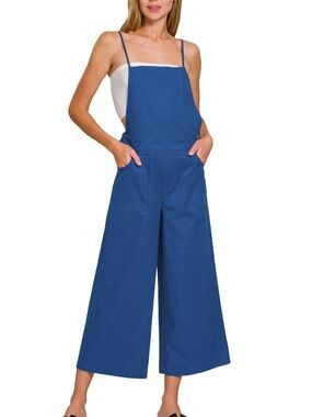 Zenana Sierra Woven Spaghetti Strap Royal Blue Wide-Leg Jumpsuit Overalls